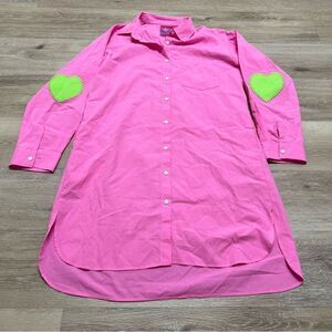 RomiBasha Women Pink Dress Shirt Oversize Blouse With Heart One Size
